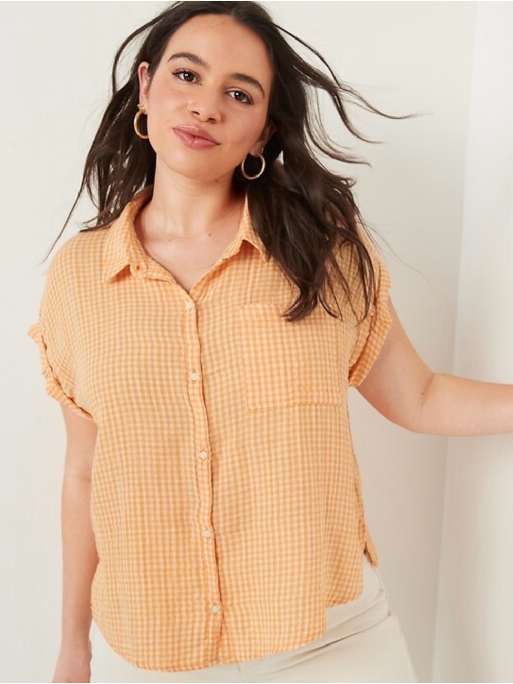 Old Navy Orange Gingham Button-Down Shirt
